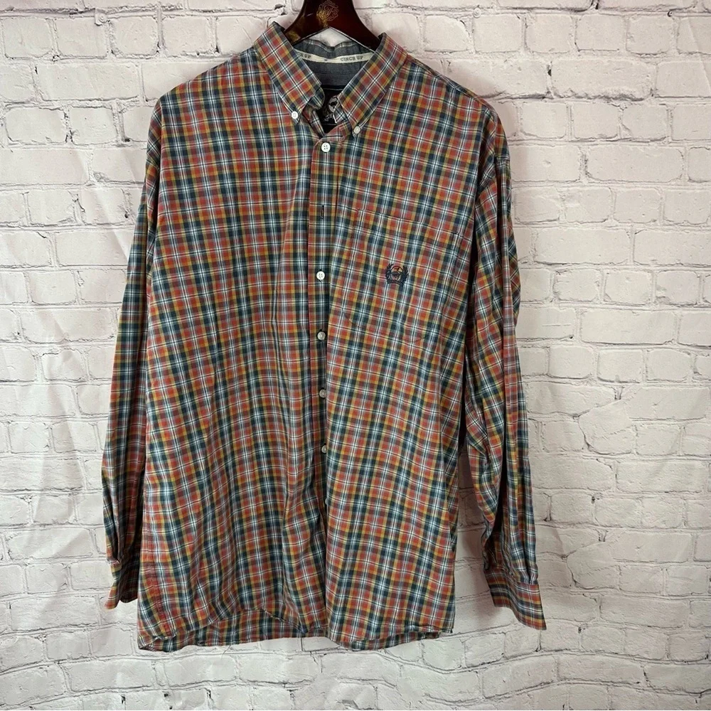 Cinch western Red Blue plaid cotton Casual Button Down Shirt sz XL cowboy rodeo